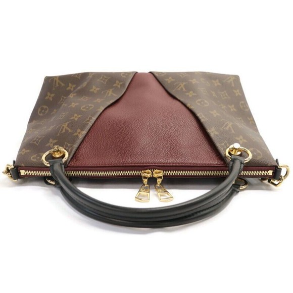 LOUIS VUITTON - Monogram Canvas Brown & Burgundy V TOTE MM Shoulder Bag - Picture 10 of 12